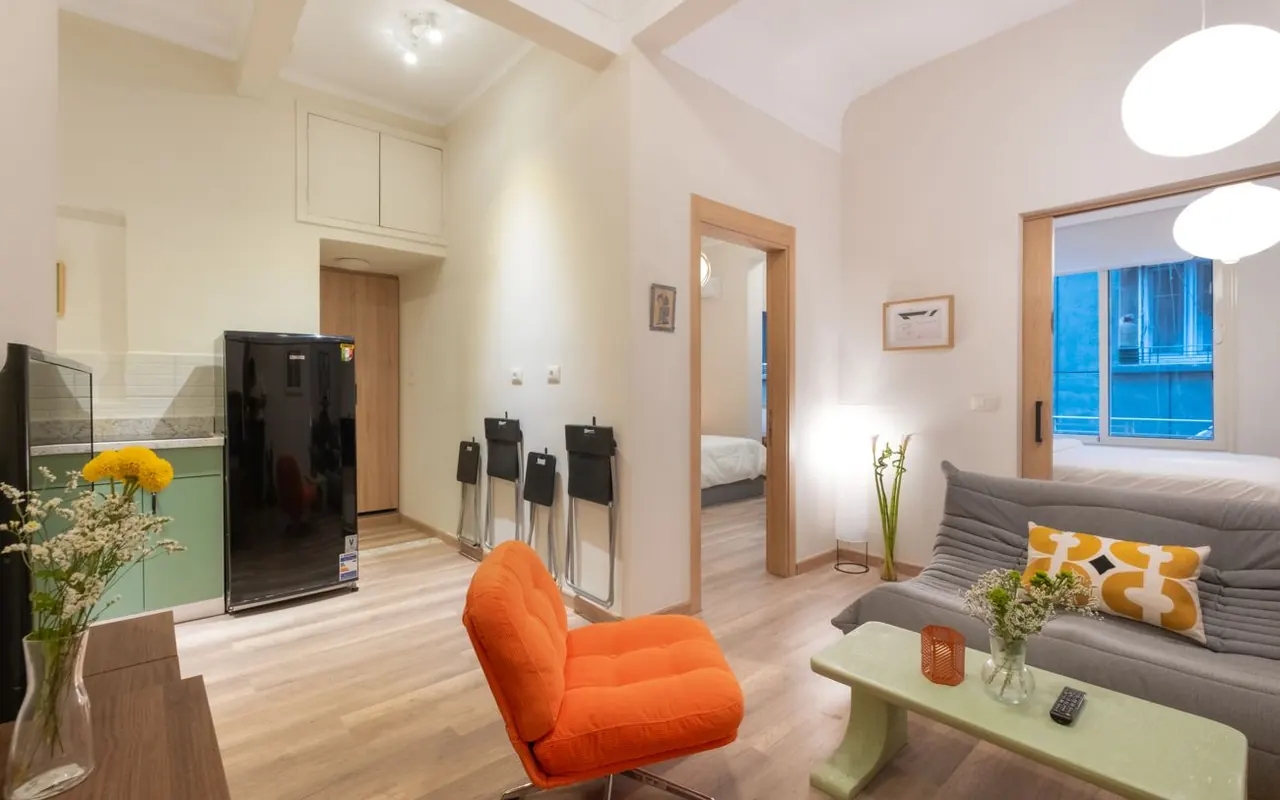 Open-plan living space and kitchenette