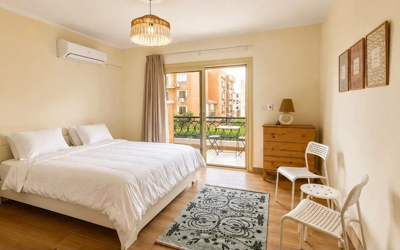 Third bedroom with dresser and balcony access